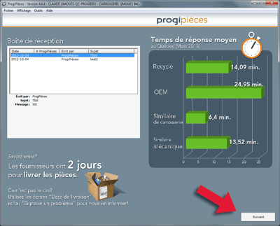 Écran d'accueil avec statistiques, conseils et messages