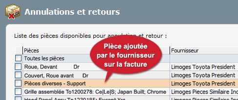 Pieces ajoutees par le fournisseur
