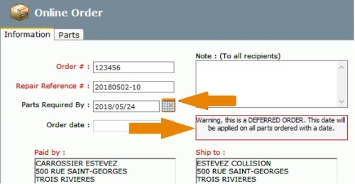 Orders with a Deferred Delivery Date