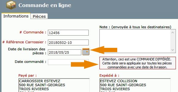 Commandes avec date de livraison différée